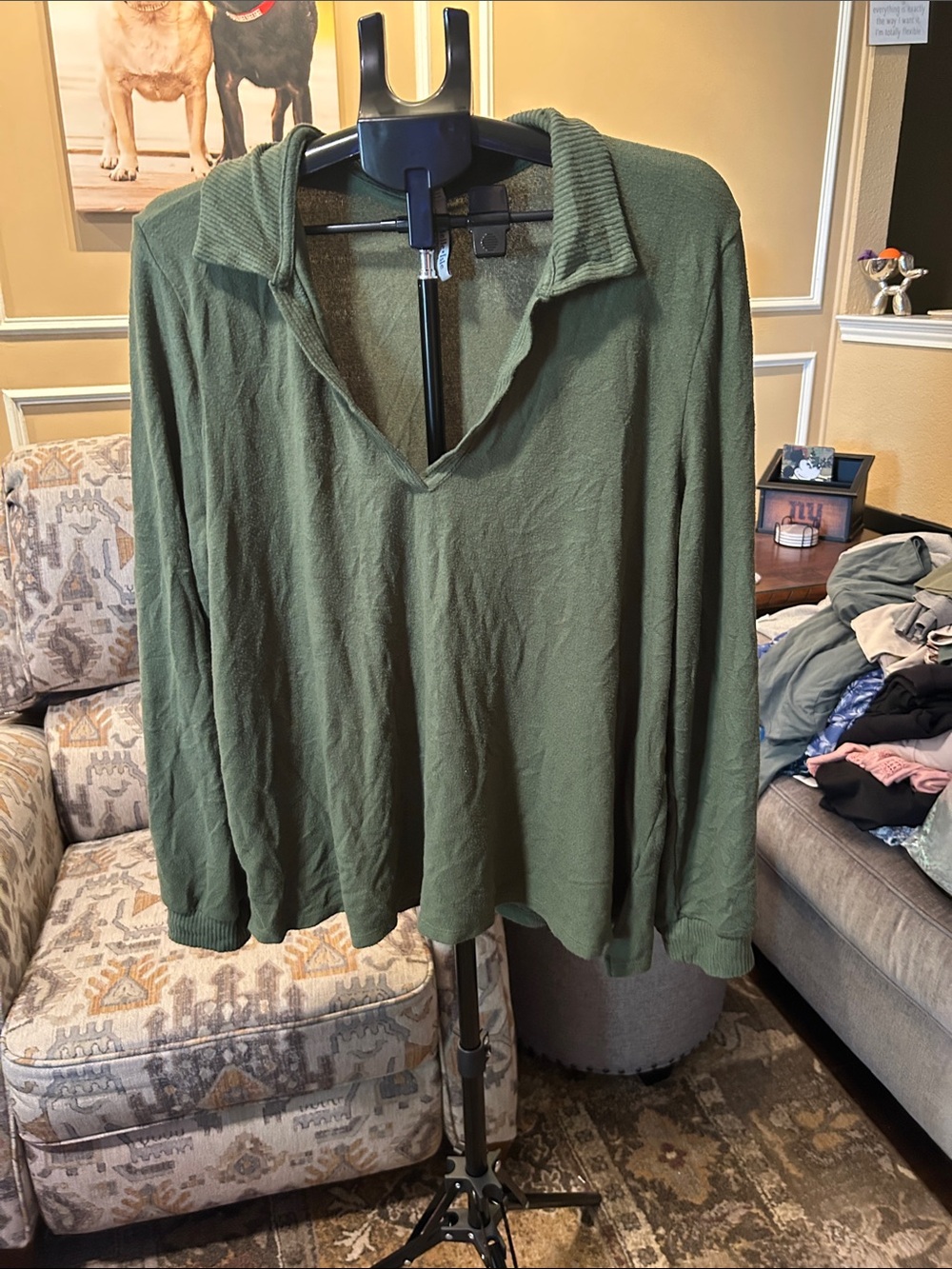 torrid Olive Green V-Neck Long Sleeve Pullover